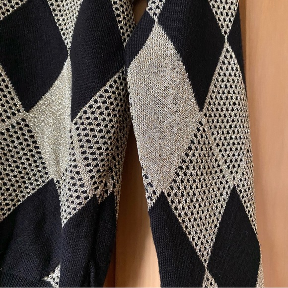NEW Zara black gold metallic diamond argyle cardigan - Picture 6 of 8